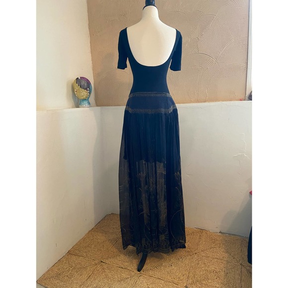 Camilla Egyptian print  long skirt, Layered Maxi Skirt w/crystal embellishment - Picture 8 of 13